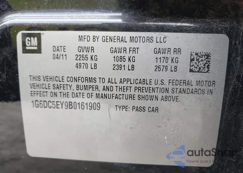 2011 Cadillac Cts Standard из США, поврежденный, VIN 1G6DC5EY9B0161909